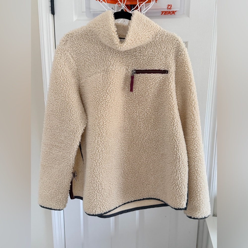 LL Bean Signature Cream Fleece Pullover with side zips